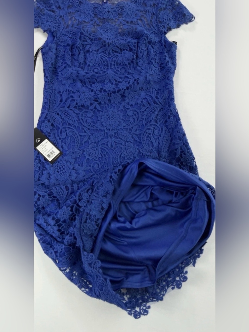 Tadashi Shoji Royal Blue Lace Cap Sleeve Cocktail Dress Size 10P - Picture 9 of 10